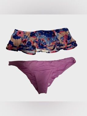 Zinke Pink Bandeau Bikini Top with Floral Straps